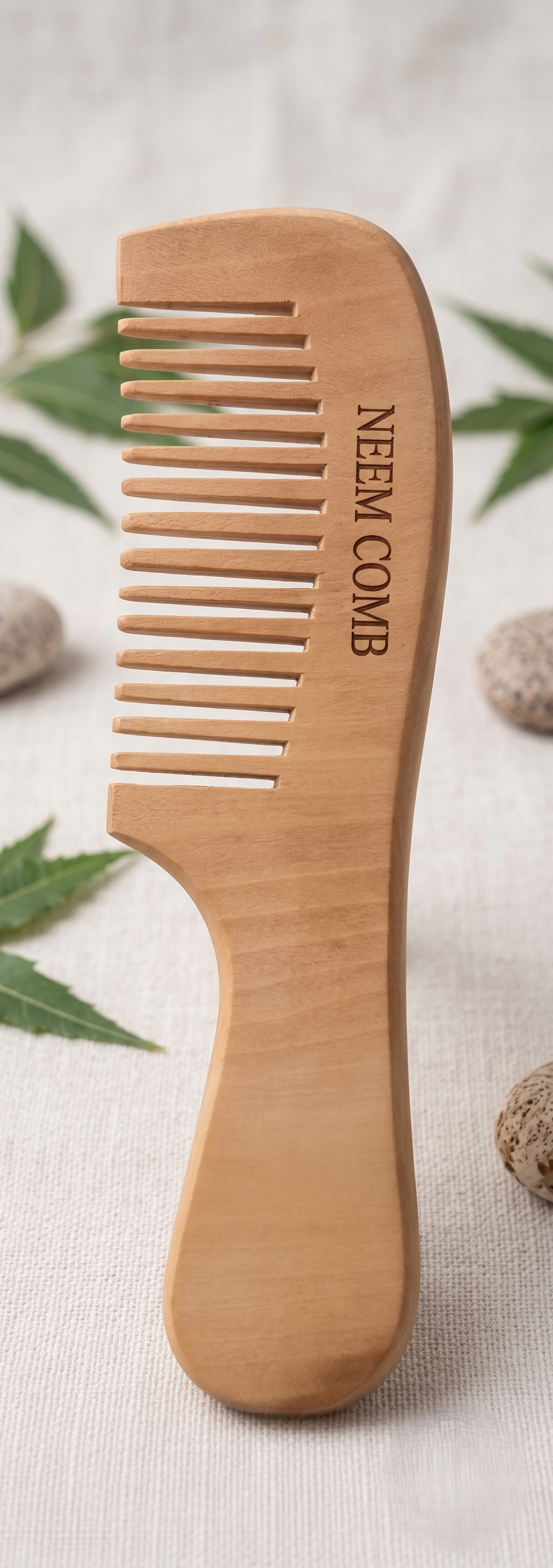 Handcrafted Pure Neem Wood Hair Comb with Handle | 100% Organic Medicinal Neem Wooden Comb for Anti-Dandruff, Hair Fall Control & Scalp Massage (18 x 5 CM) - Pack of 2