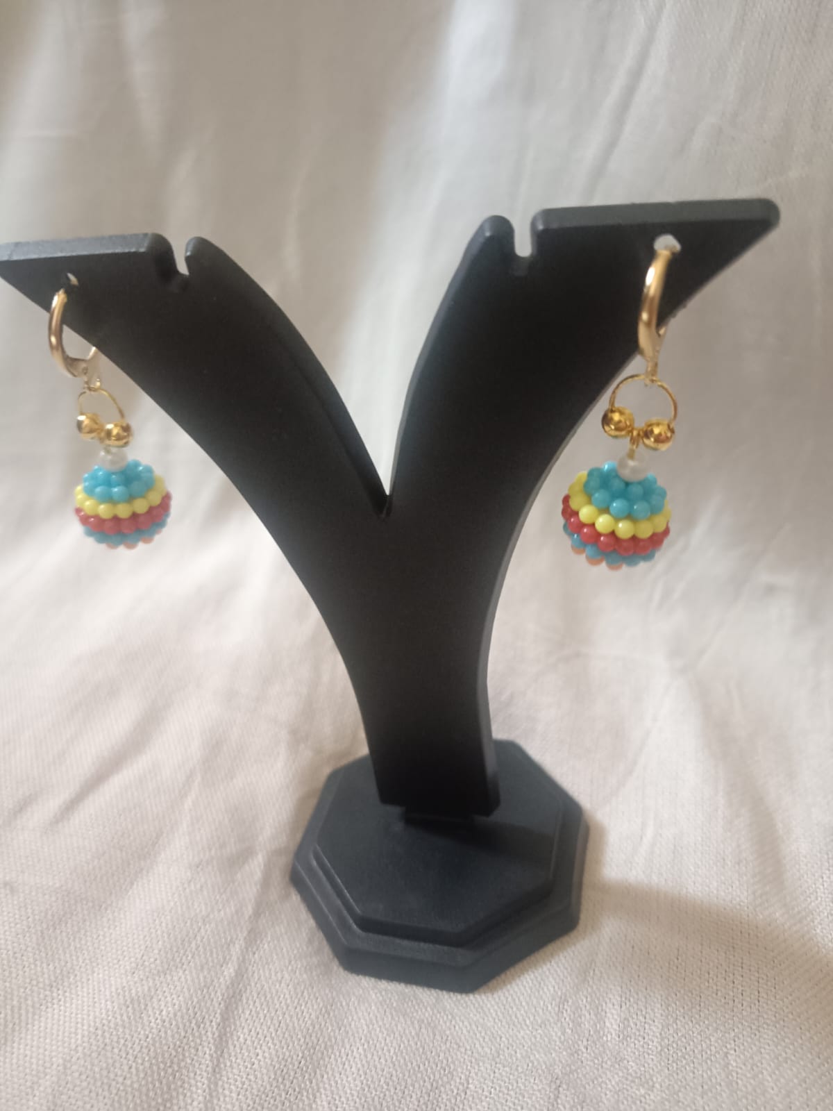 Handcrafted Rainbow Candy Beaded Ball Drop Earrings