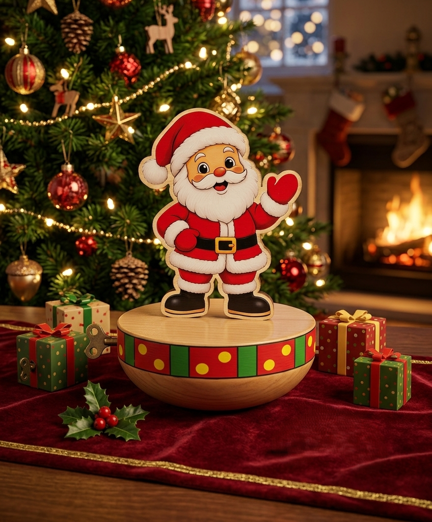 Handcrafted Wooden Santa Wobble Toy & Roly-Poly Desk Showpiece | Printed Sticker Graphic Wooden Santa Figurine for Christmas Tabletop Decor & Gifting