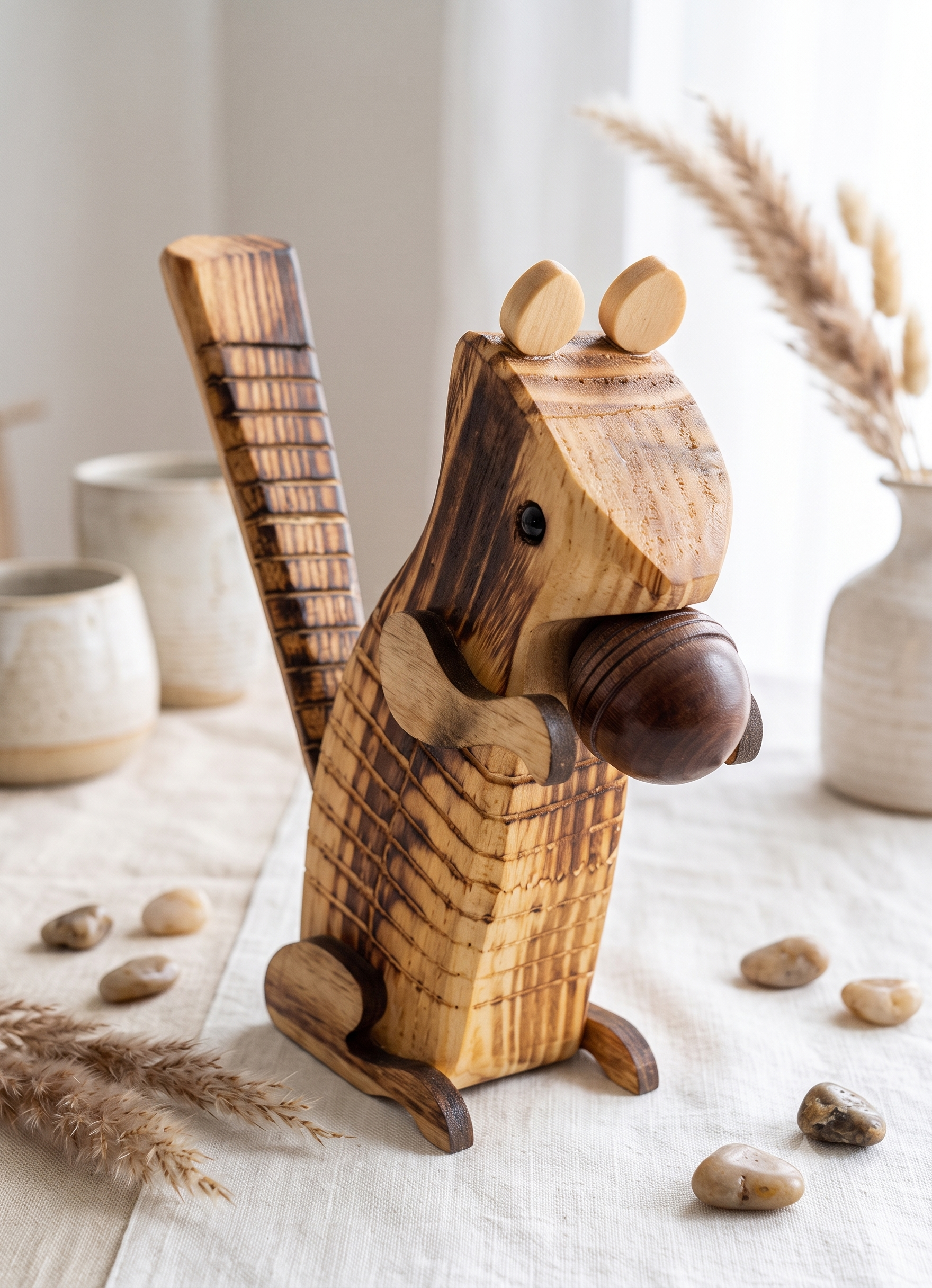 Handcrafted Wooden Squirrel Figurine Showpiece | Toynish Decor