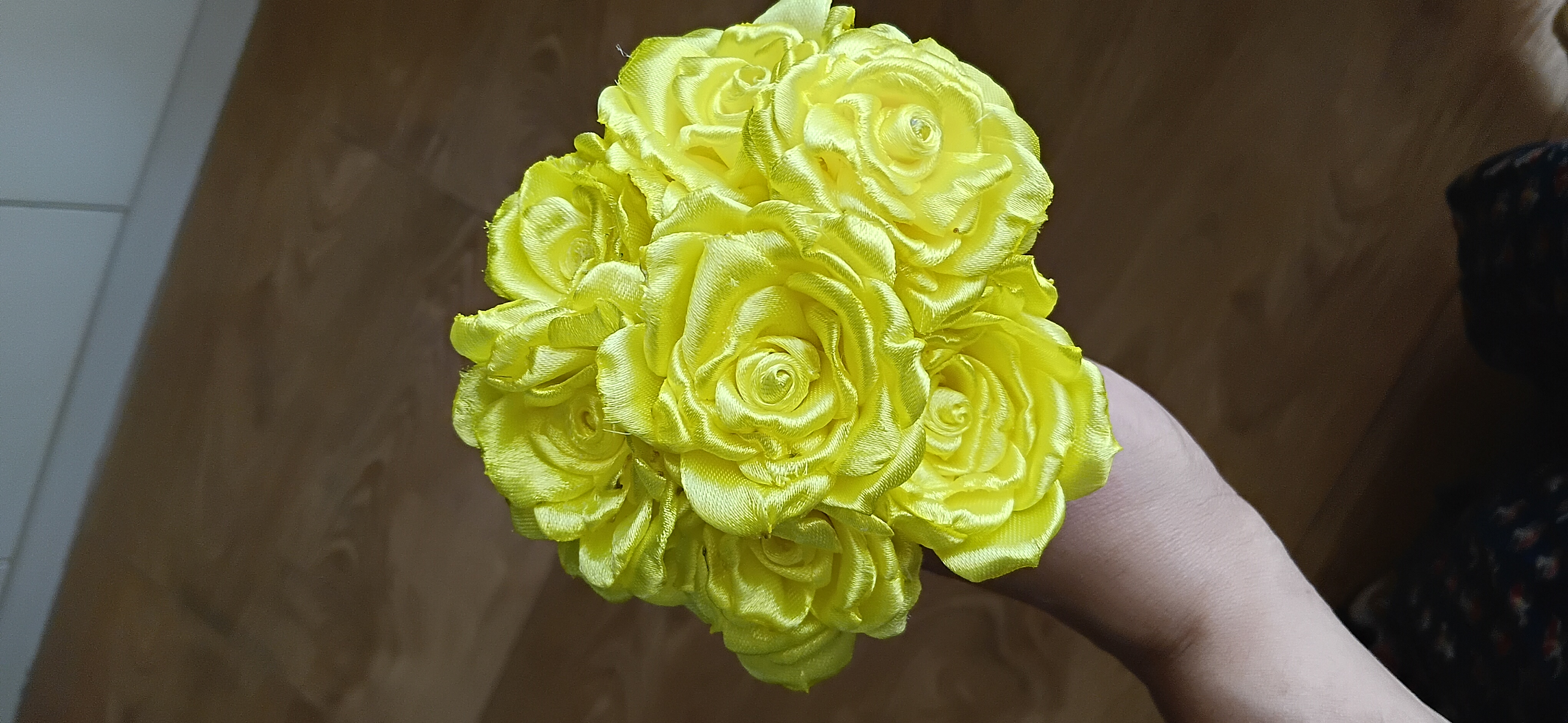 Handcrafted Yellow Satin Ribbon Rose Bouquet