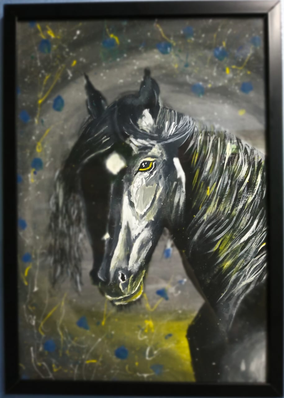 Handmade Black Horse Painting