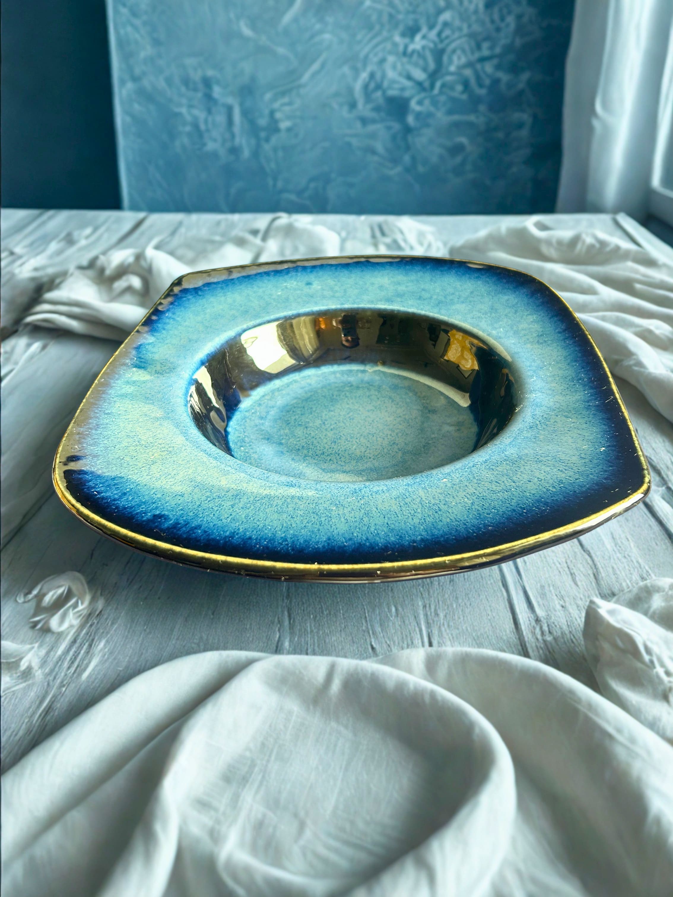 Handmade Ceramic Pasta Bowl Plate | Blue Glazed Stoneware Dinner Plate Online India
