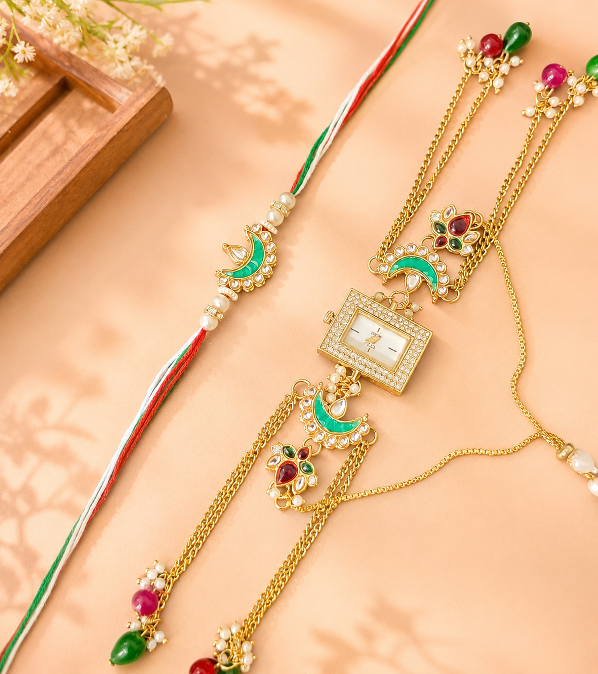 Kashmiri watch rakhi combo
