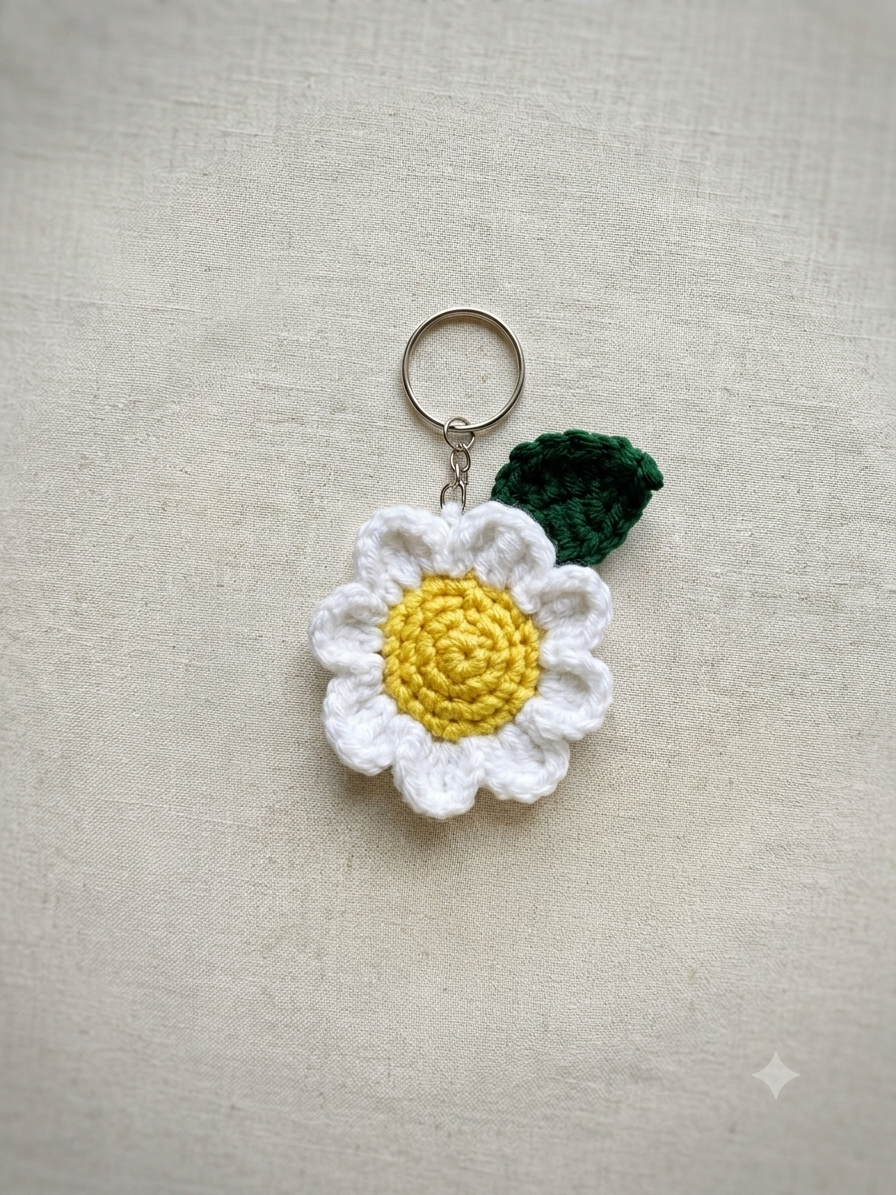 Handmade Crochet Daisy Flower Keychain