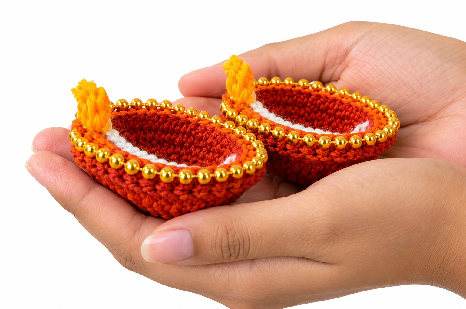 Handmade Crochet Diya Decorative Set of 2 | Festive Home Decor | Diwali Decoration