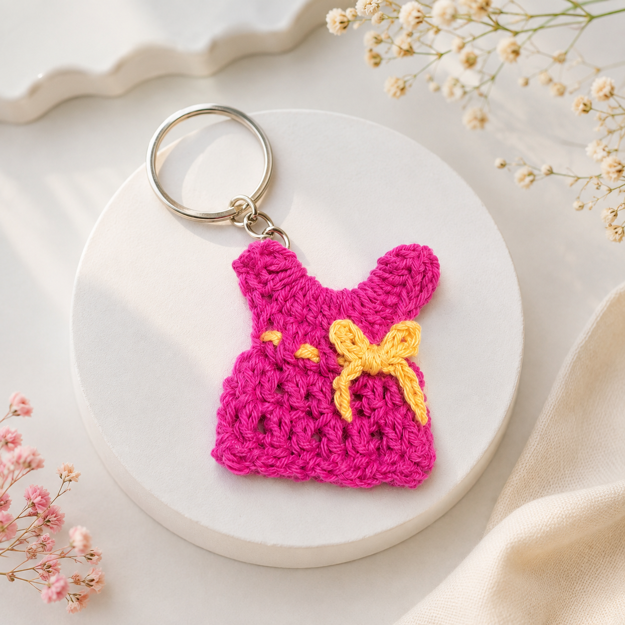 Handmade Crochet Dress Keychain | Cute Yarn Keychain | Handmade Bag Charm & Gift for Girls