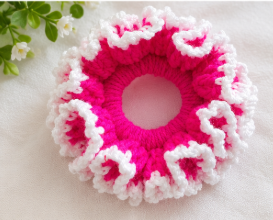 Handmade Crochet Hair Scrunchie for Women & Girls | Soft Knitted Cotton Yarn Hair Tie | Stylish Floral Ruffle Design | Gentle Hair Accessory for Ponytail & Bun