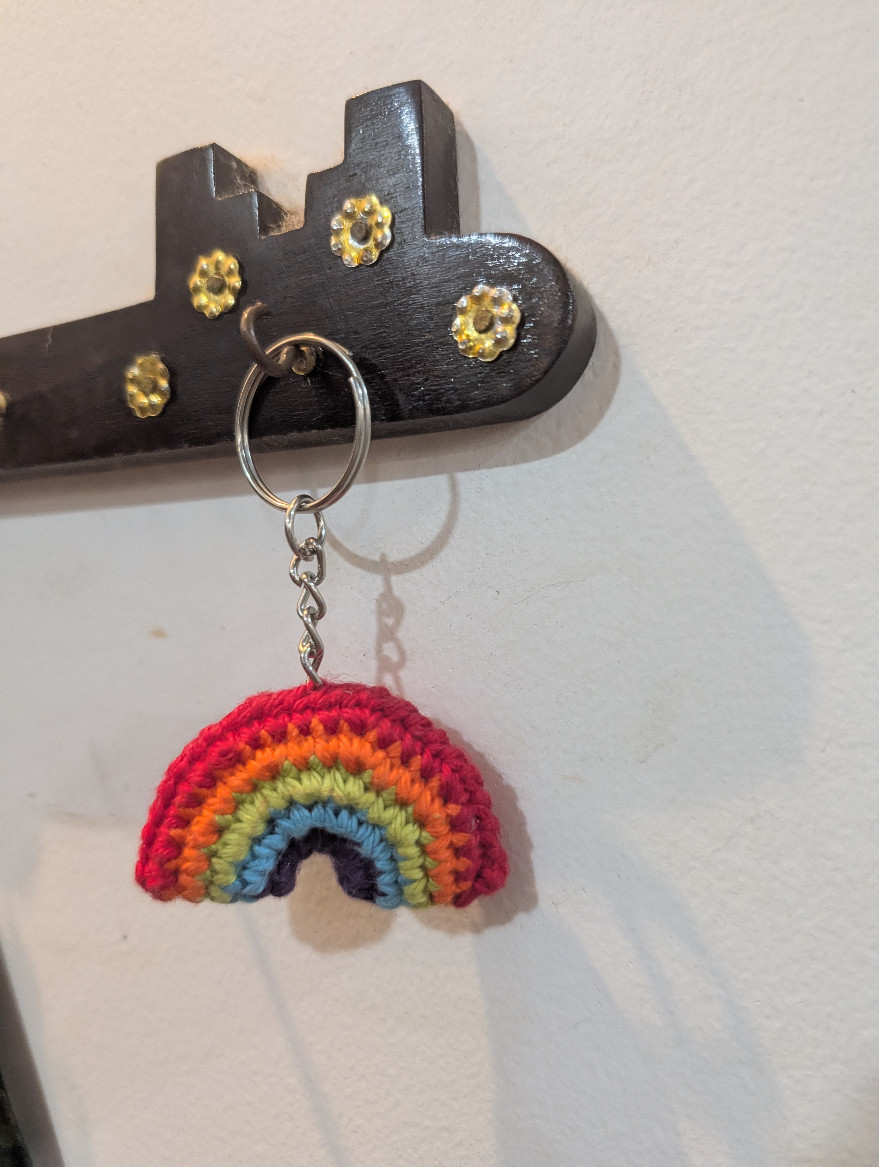 Handmade Crochet Rainbow Keychain | Multicolour Woollen Bag Charm & Cute Accessory