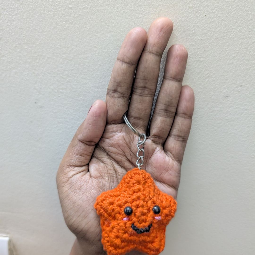 Handmade Crochet Star Keychain | Cute Smiley Star Keyring | Bag Charm for Girls & Kids