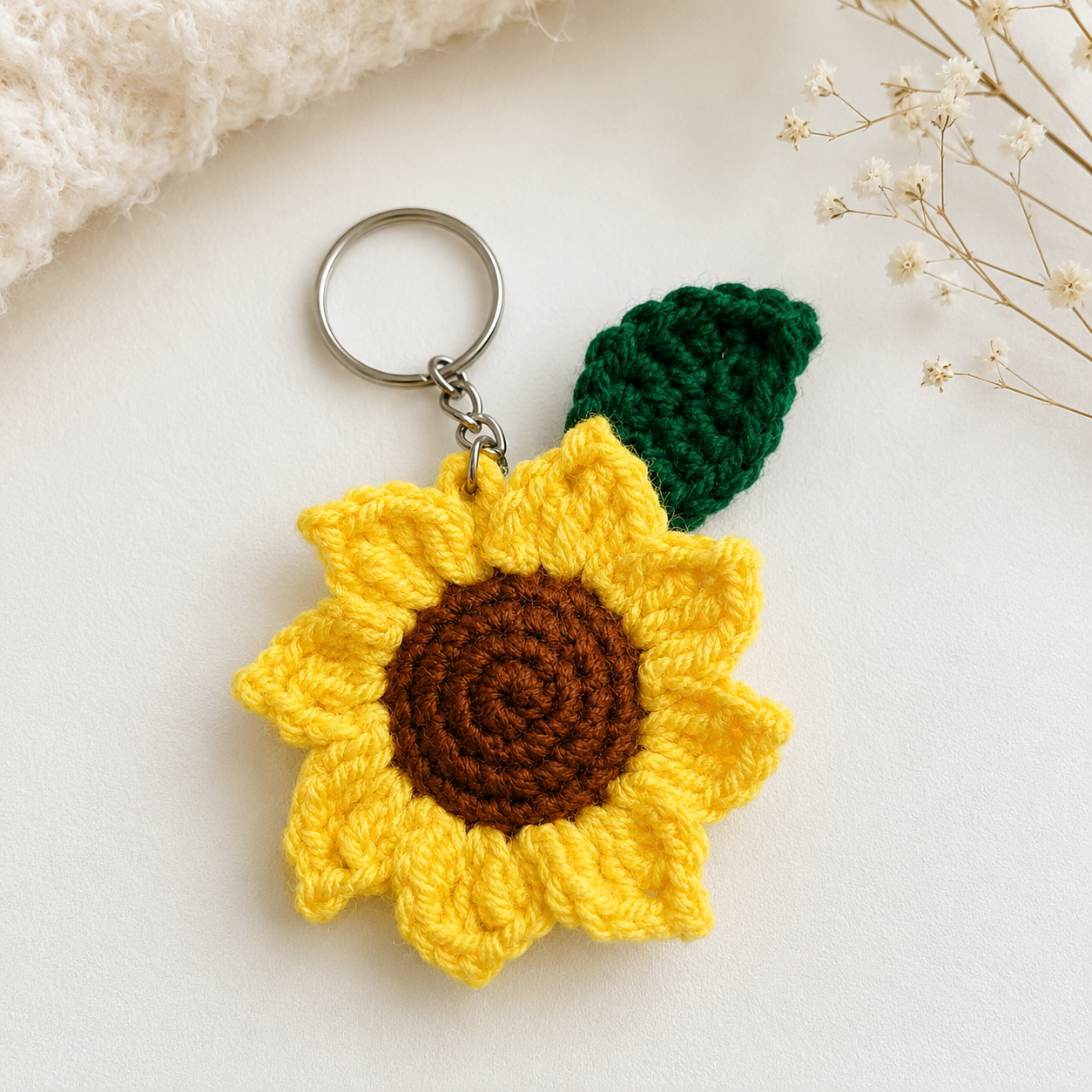 Handmade Crochet Sunflower Keychain | Cute Bag Charm | Handmade Gift