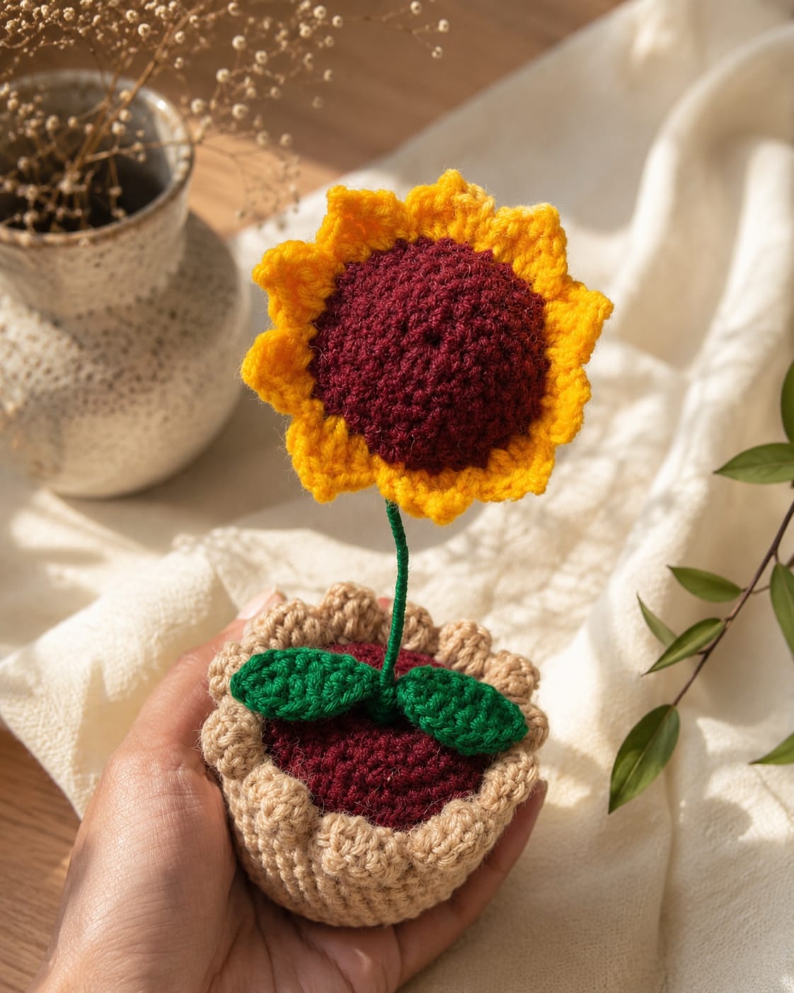 Handmade Crochet Sunflower Potted Flower