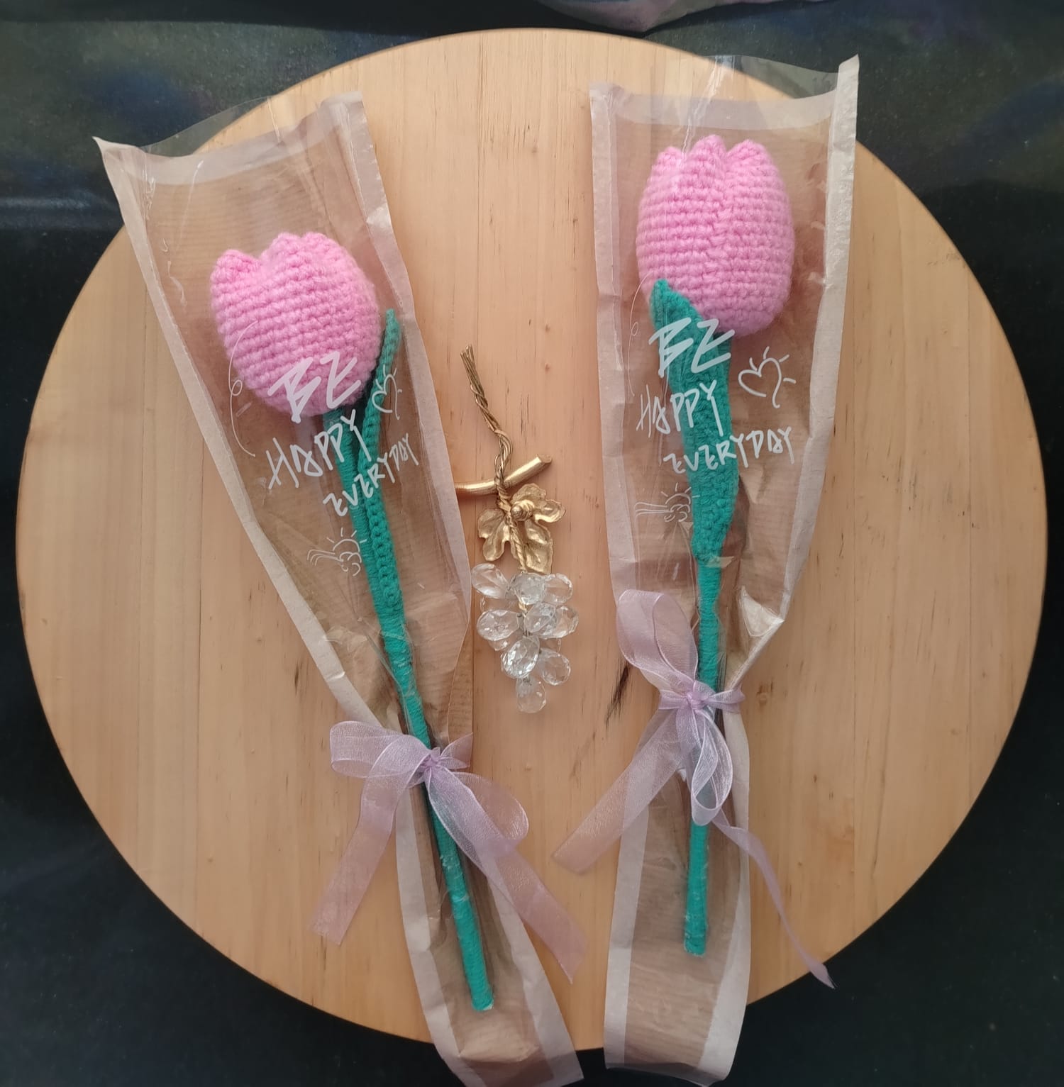 Handmade Crochet Tulip Stem | Everlasting Flower Gift | Single Stalk with Ribbon