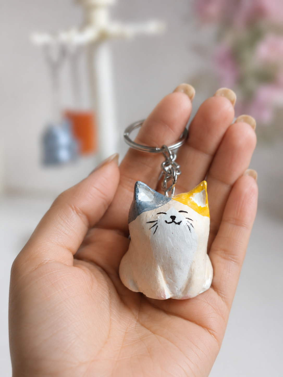 Handmade Cute Cat Clay Keychain