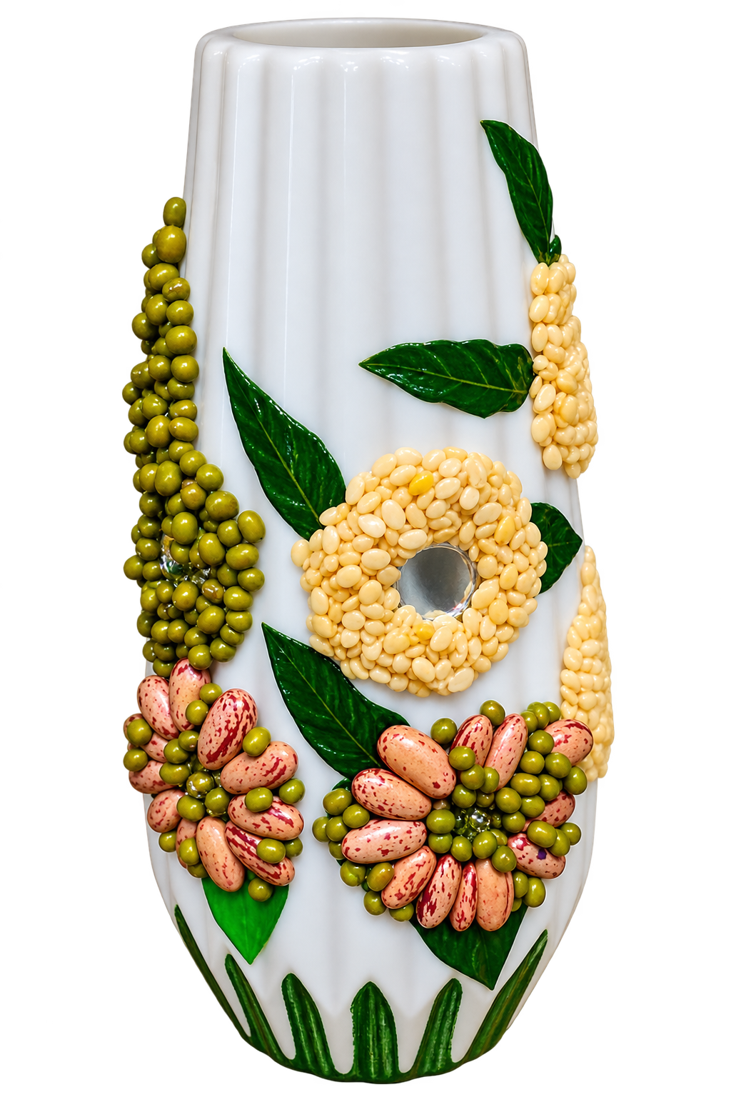 Handmade Decorative White Vase with Pulse & Leaf Design – Aesthetic Home Décor