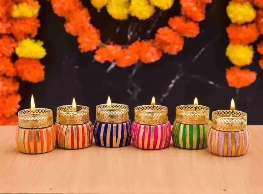Handmade Dumroo Tealight Candle Holders Set of 6 (With Wax candle)