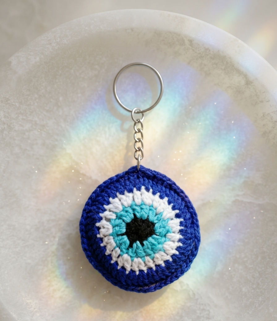 Handmade Evil Eye Crochet Keychain | Protective Bag Charm & Keyring