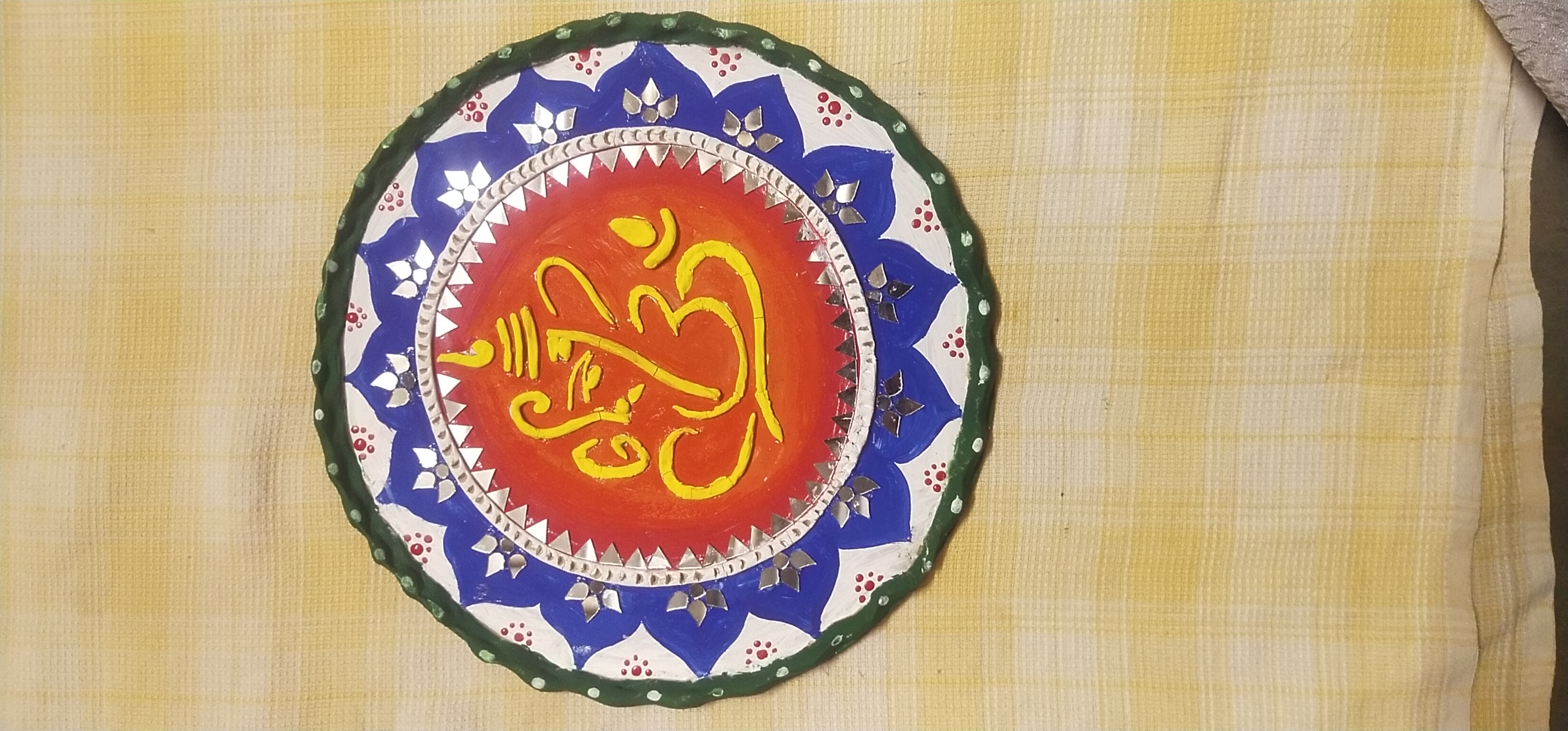 Handmade Lord Ganesha Lippan Art Plate – Traditional Mud & Mirror Work Wall Hanging