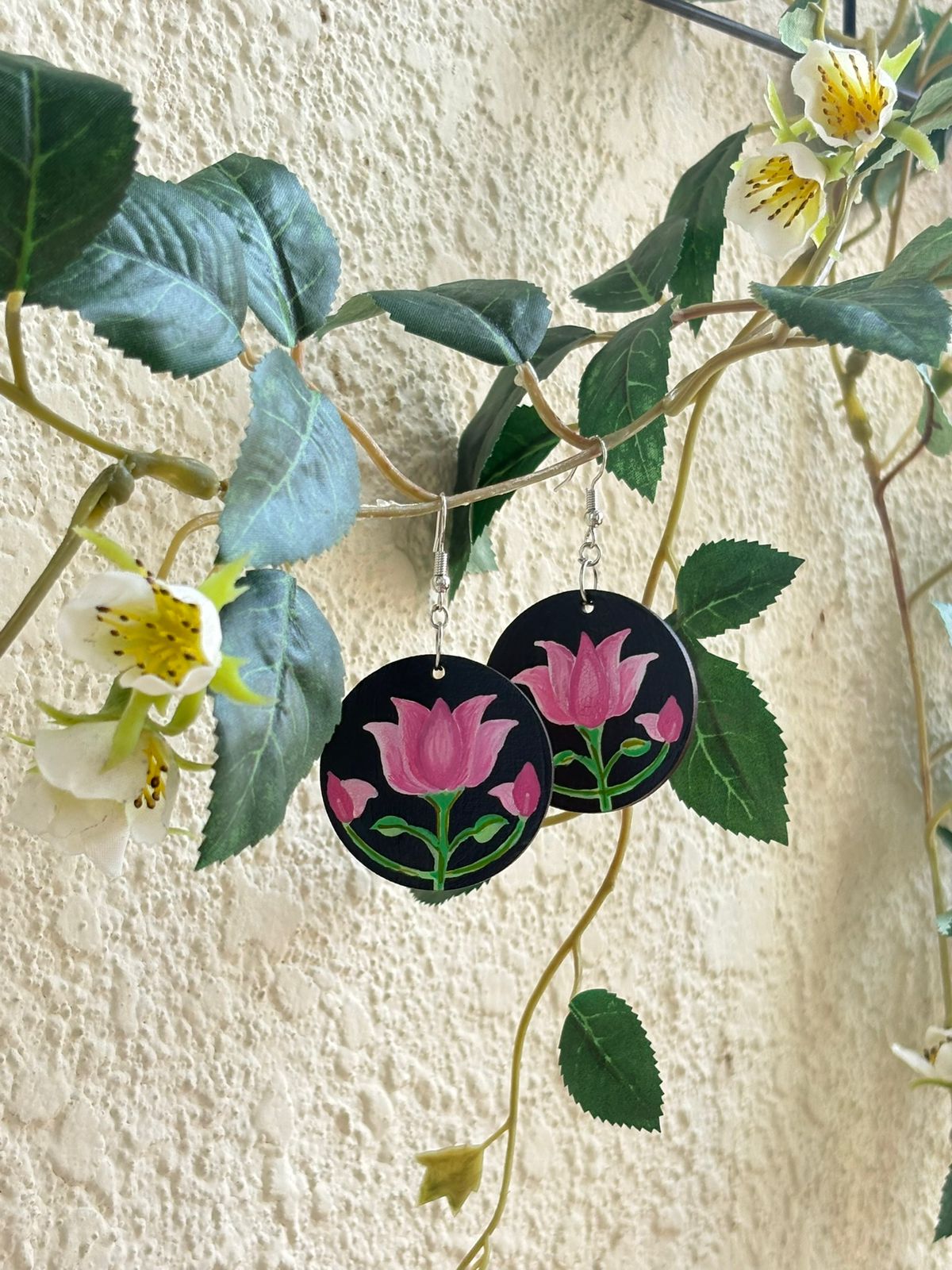 Handmade Lotus Painting Earrings