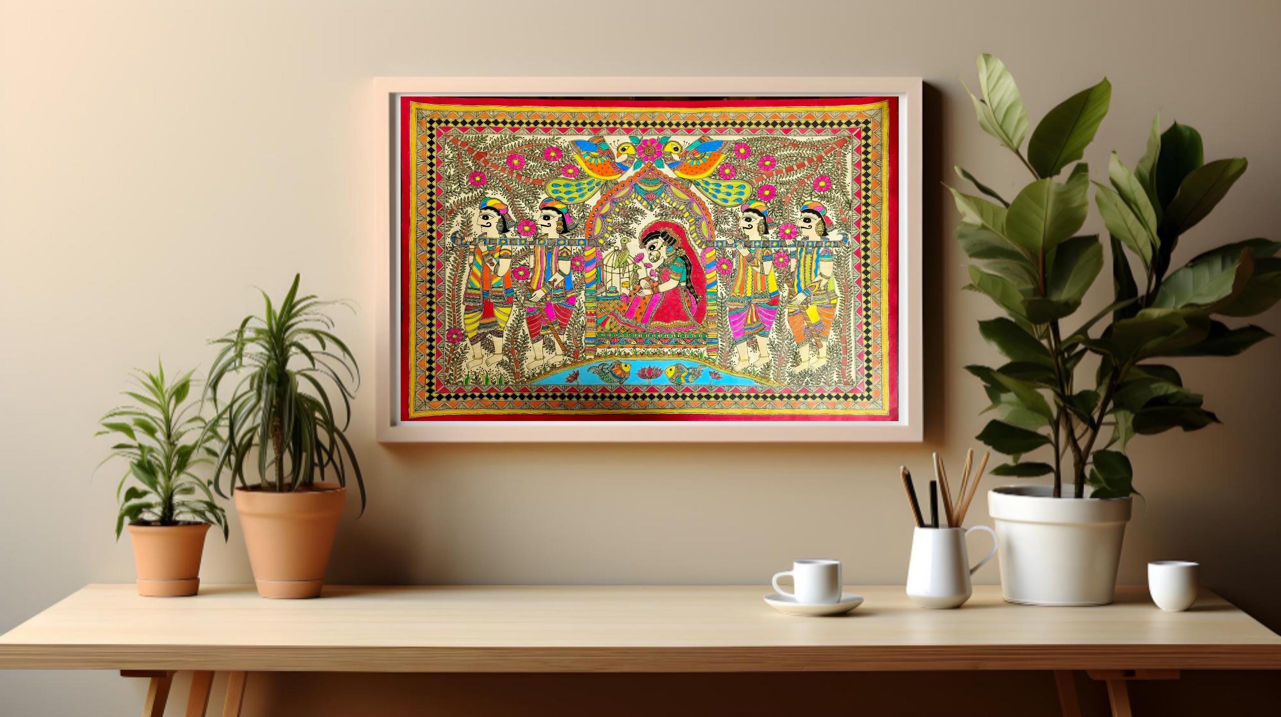 Handmade Madhubani Painting Doli Kahar, Indian Folk Art, Wedding Gift