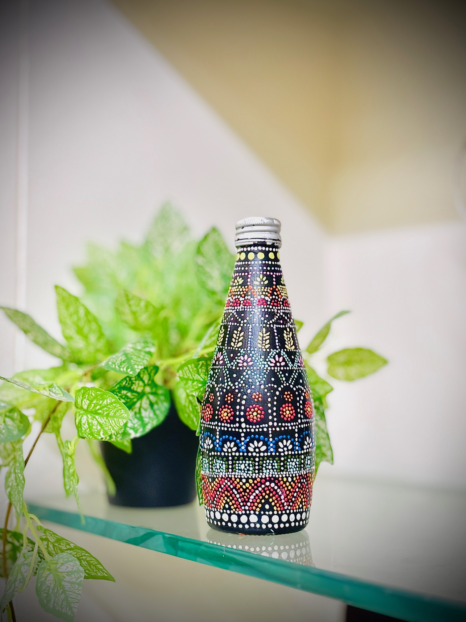 Handmade Mandala Bottle Art | Decorative Painted Glass Bottle | Home Decor Gift