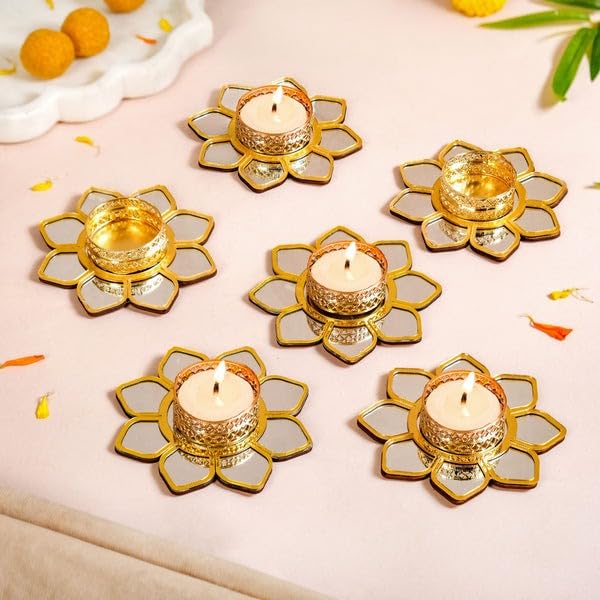 Handmade Mirror T-Light Candle holder (Set of 4)(Including Wax candle)