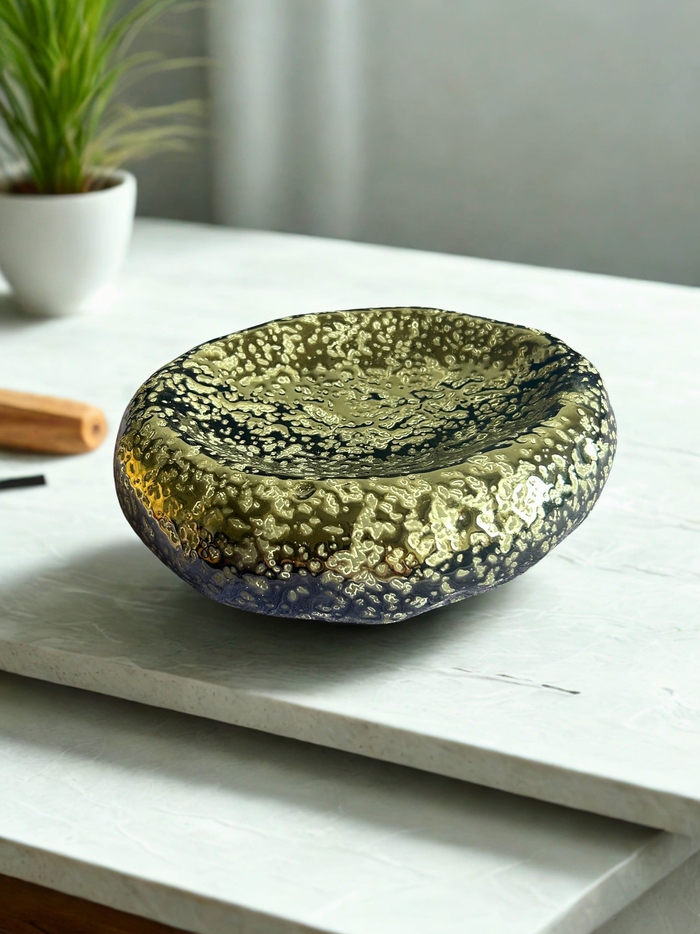Handmade Organic Ceramic Serving Bowl | Rustic Stone Shape Platter & Artisan Tableware Online India