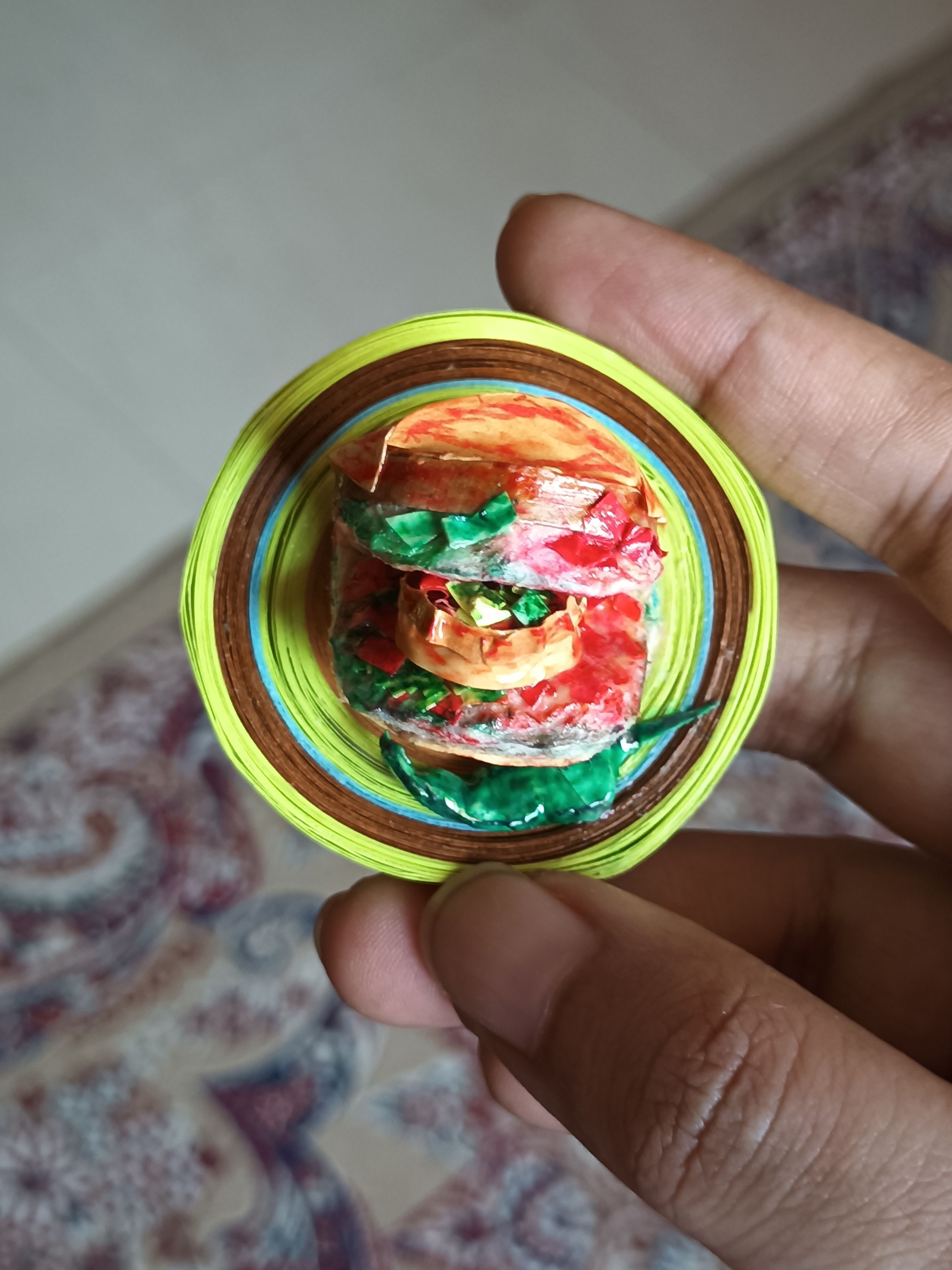 Handmade Paper Quilling Vada Pav Fridge Magnet with Mirchi | Mini Indian Food Decor