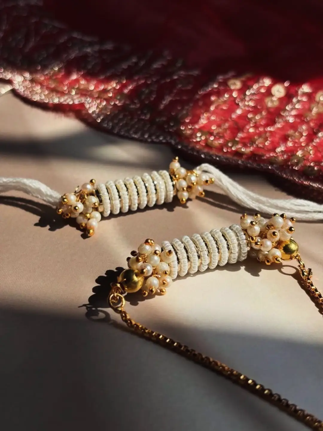 Pearl rakhi and lumba set