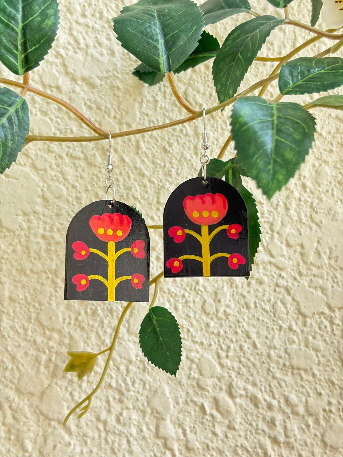 Handmade Red Flower Earrings