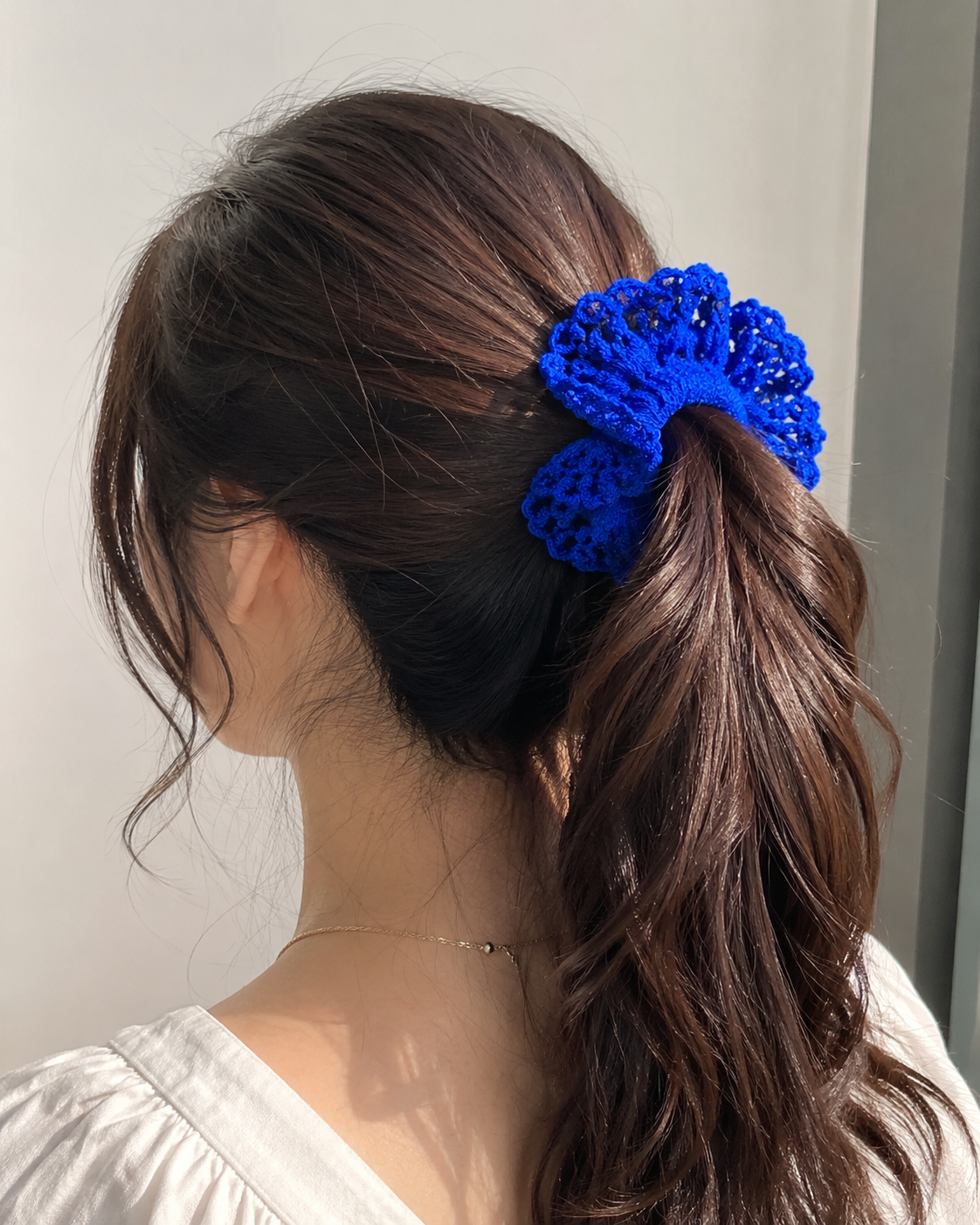 Handmade Royal Blue Crochet Scrunchie Soft Hair Band for Women