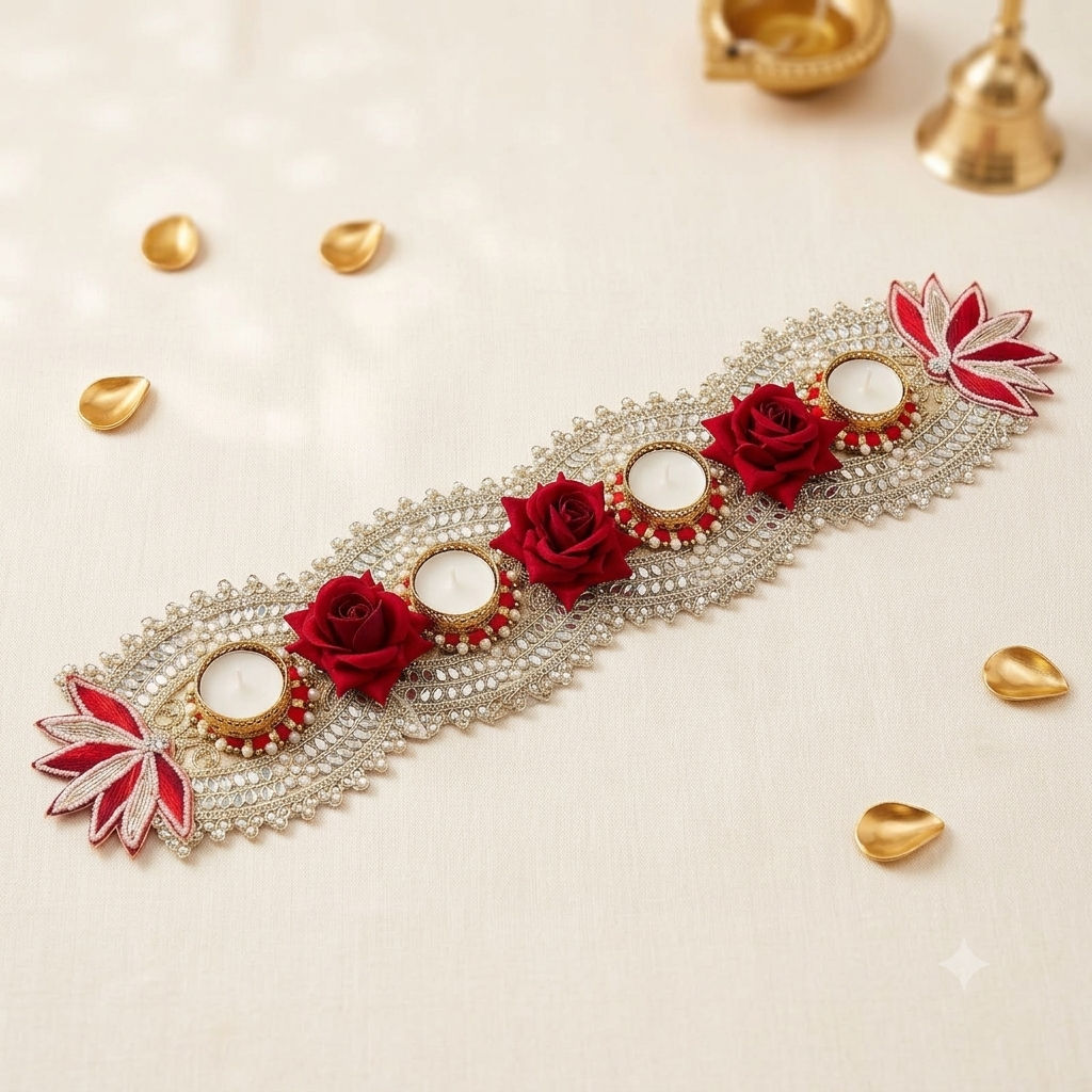 Handmade Table Runner Red Rose 58 cm