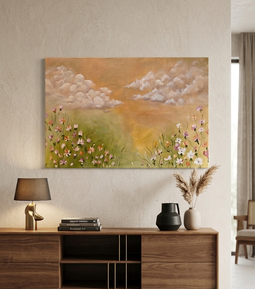 Handpainted Wildflower Meadow Sunset Original Acrylic Painting on Canvas