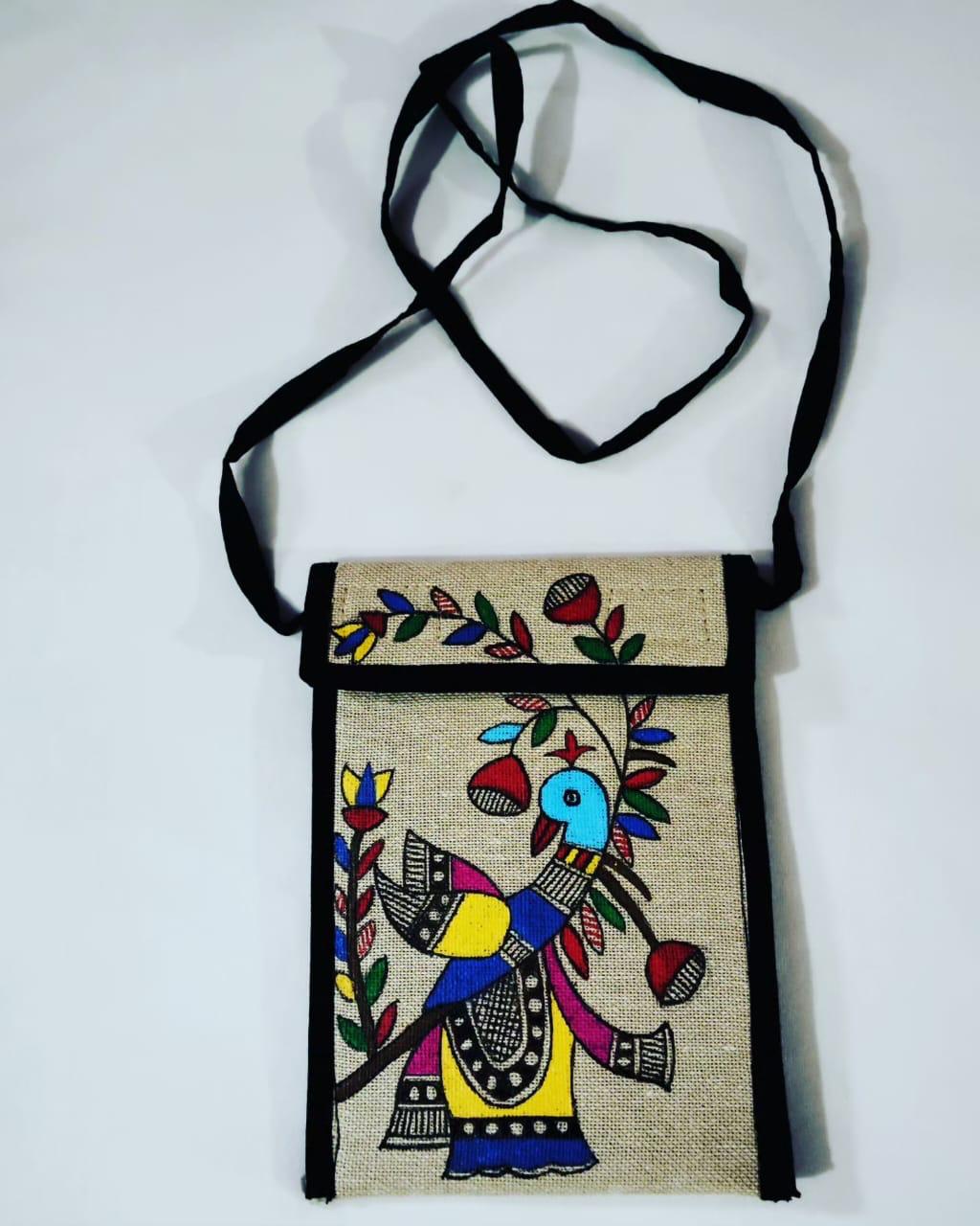 Mithila Heritage Handmade Jute Mobile Pouch
