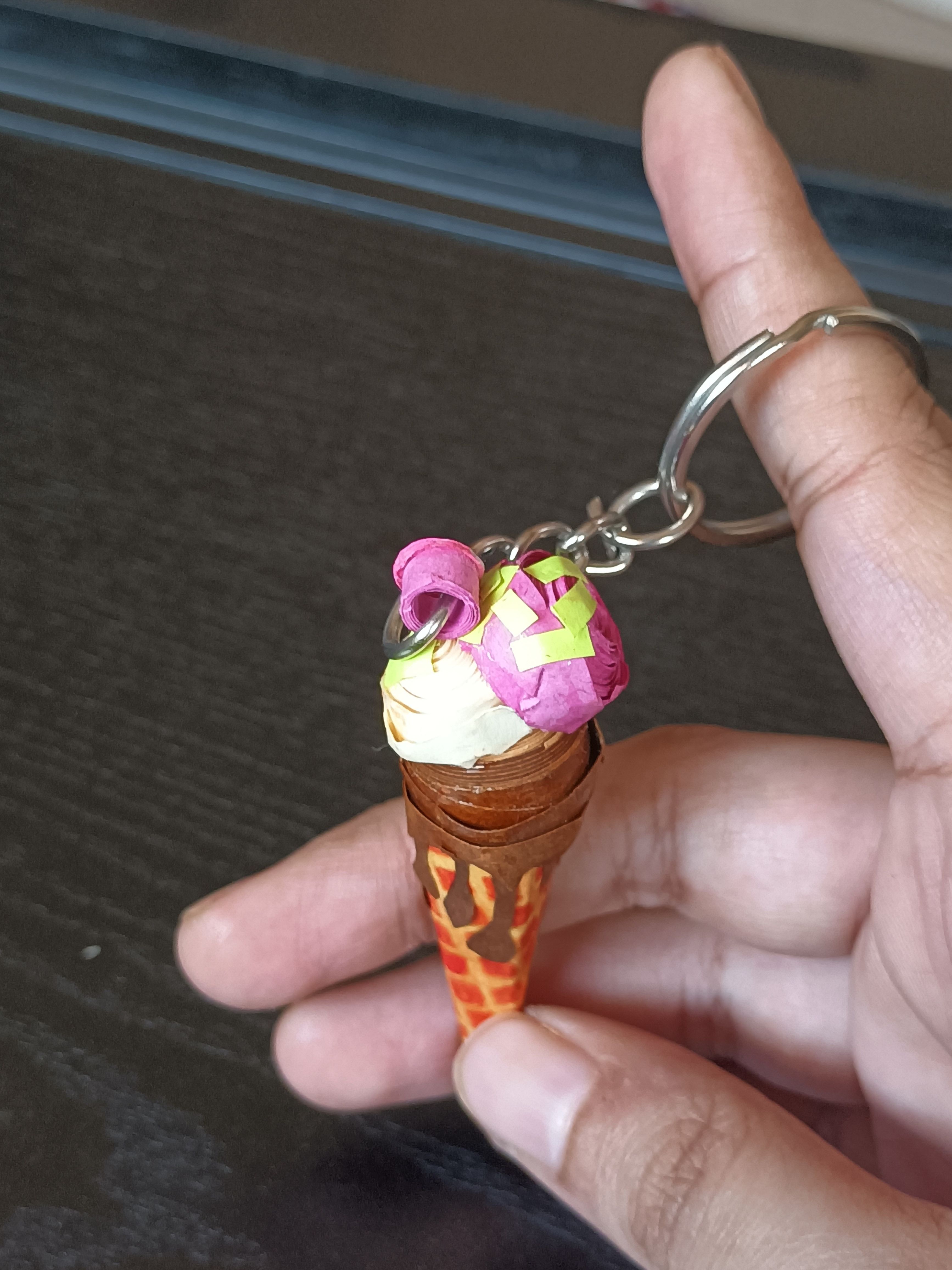 Handmade Paper Ice Cream Keychain – Cute Cone Charm