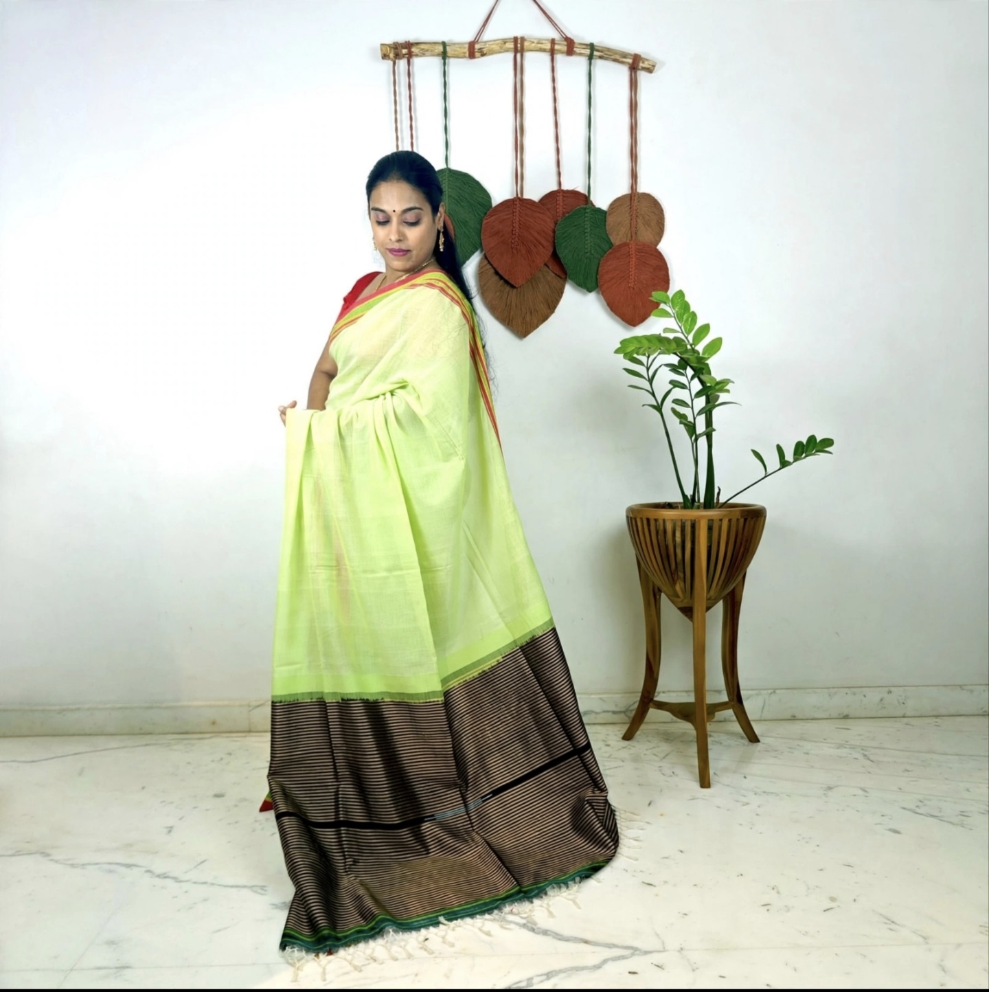 ILKAL HANDLOOM - CONTEMPORARY STYLE -PASTEL GREEN WITH STRIPES