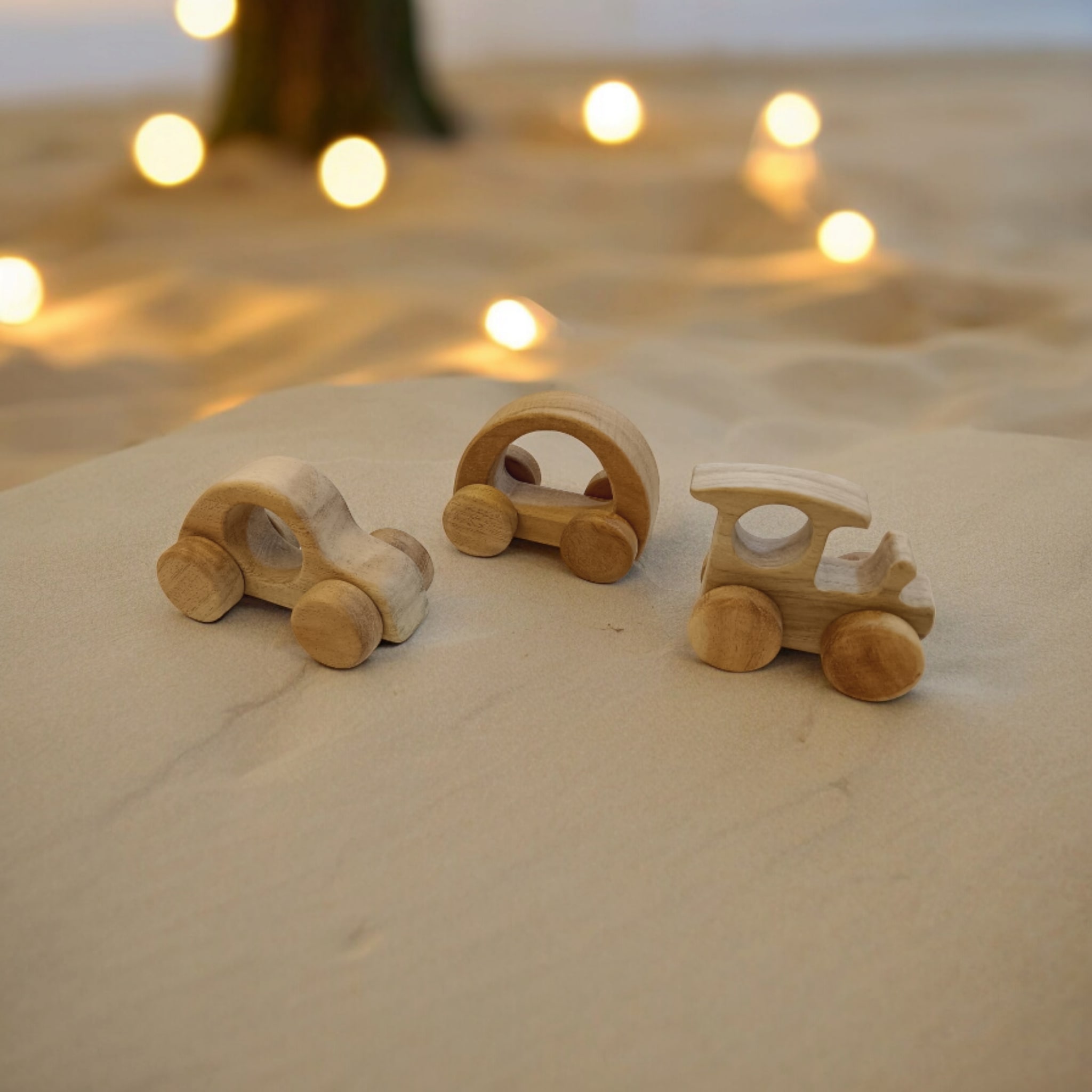 Neem Wooden Push & Pull Toys Set (3 pcs) – Train, Car & Hollow Car | Natural Wheel Toys for Toddlers (1–5 Years)