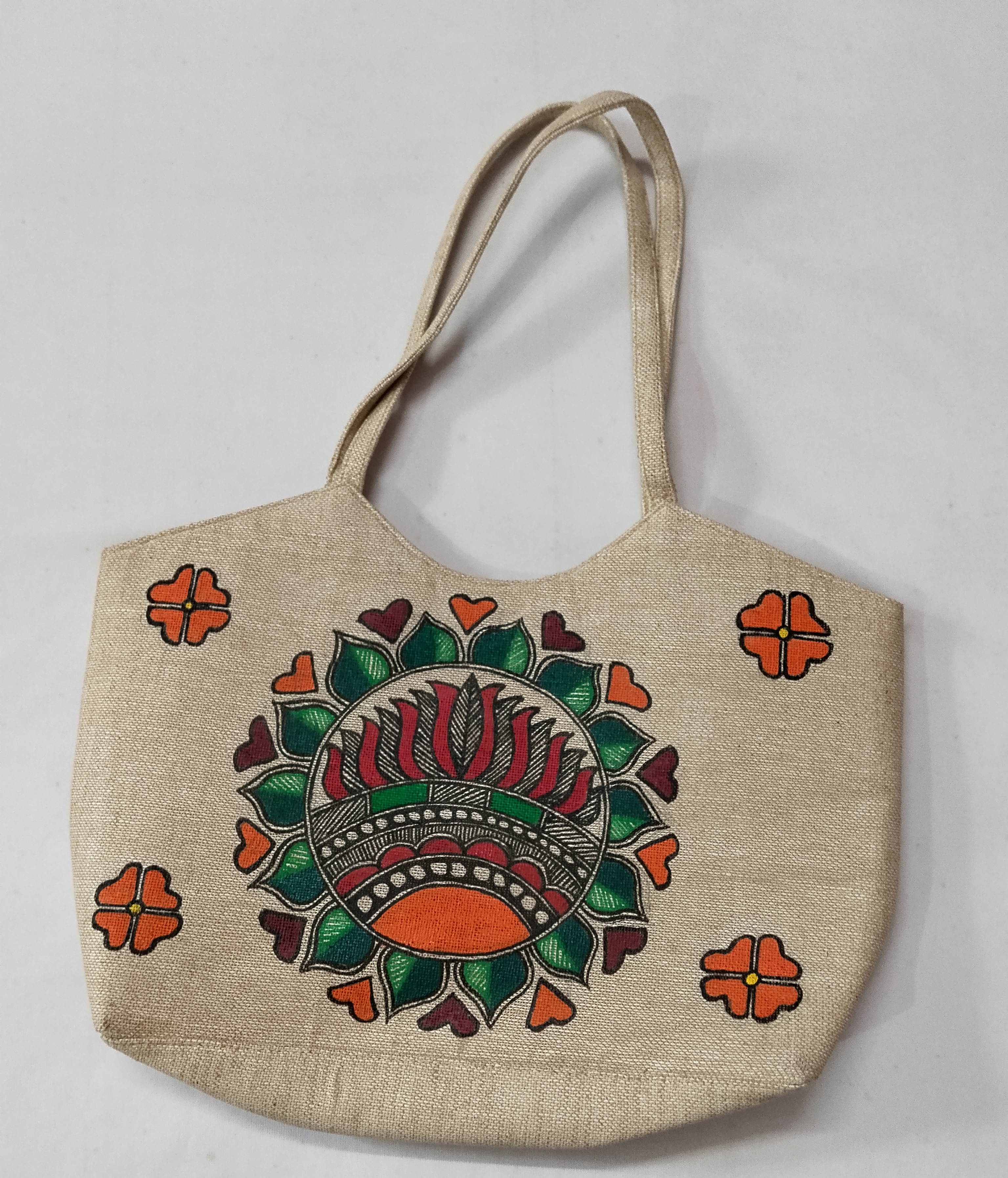 “Eco-Elegance: Handcrafted Madhubani Art Jute Handbag”