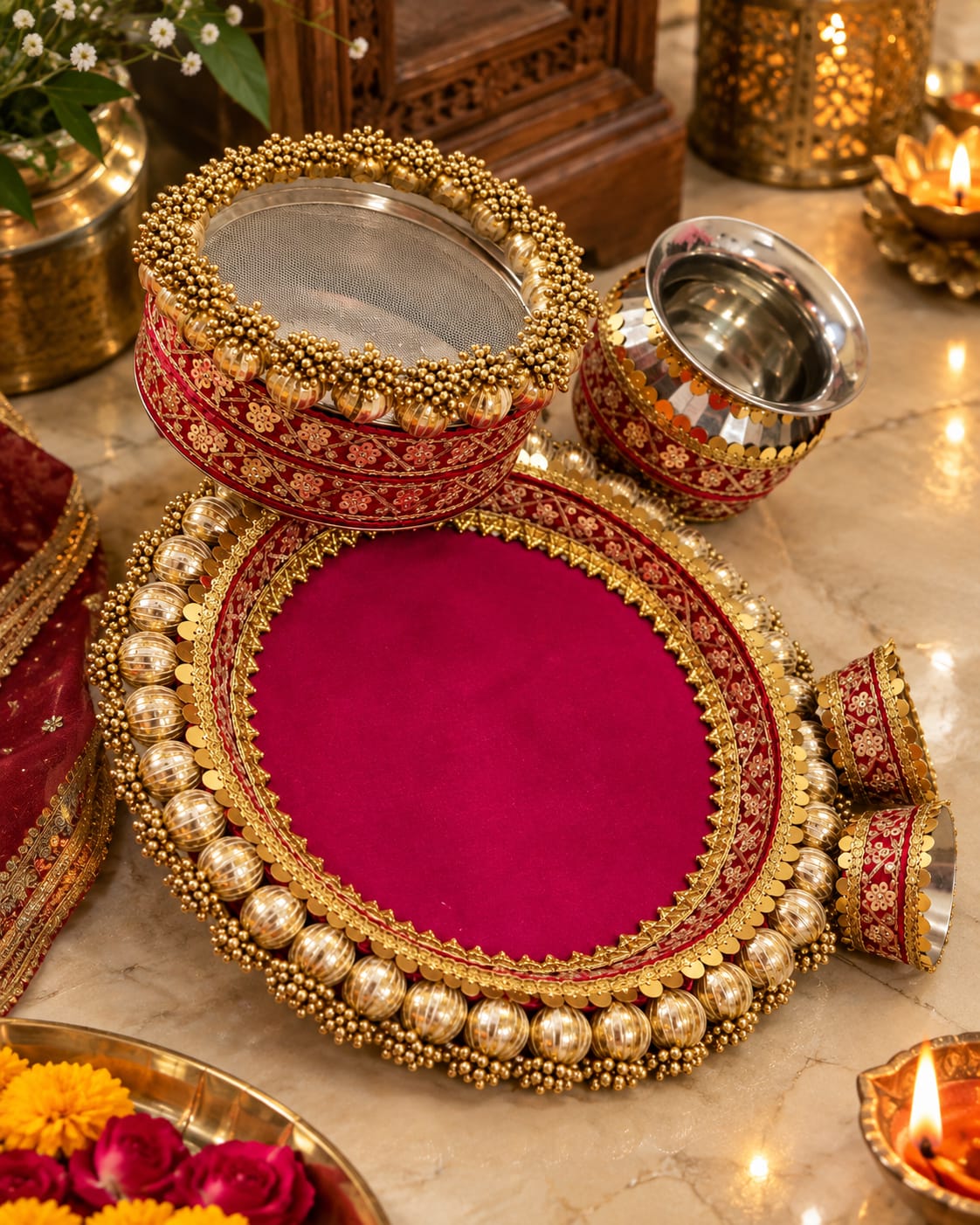 Karwa Chauth Special Designer Pooja Thali Set