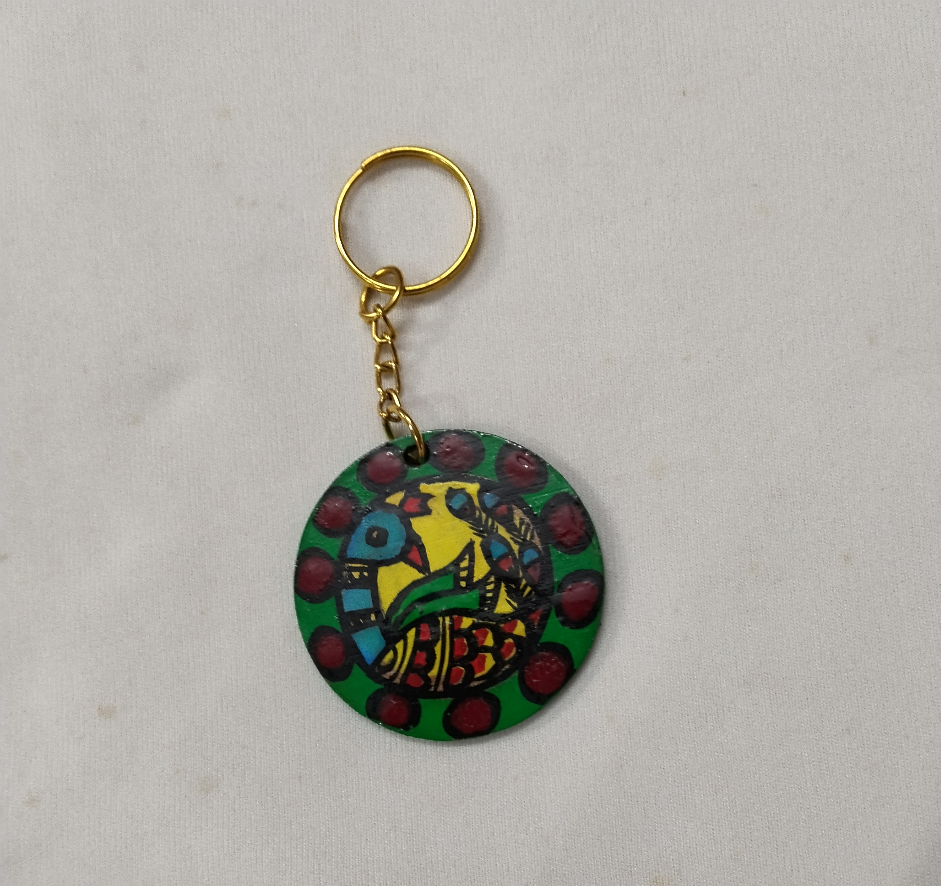 “Mini Mithila Charm: Hand-Painted Madhubani MDF Key Ring”