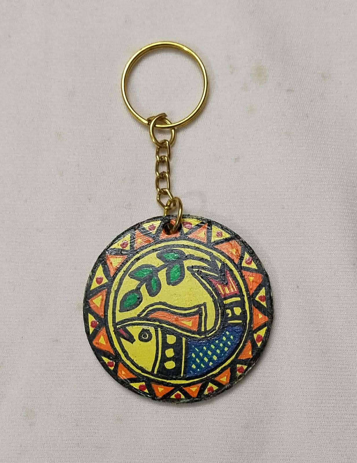 Key -ring-2Here is Handmade Madhubani Painting Wooden Key Ring – Hand-Painted Indian Folk Art Keychain, Artisan Gift, Unique Handmade Accessory