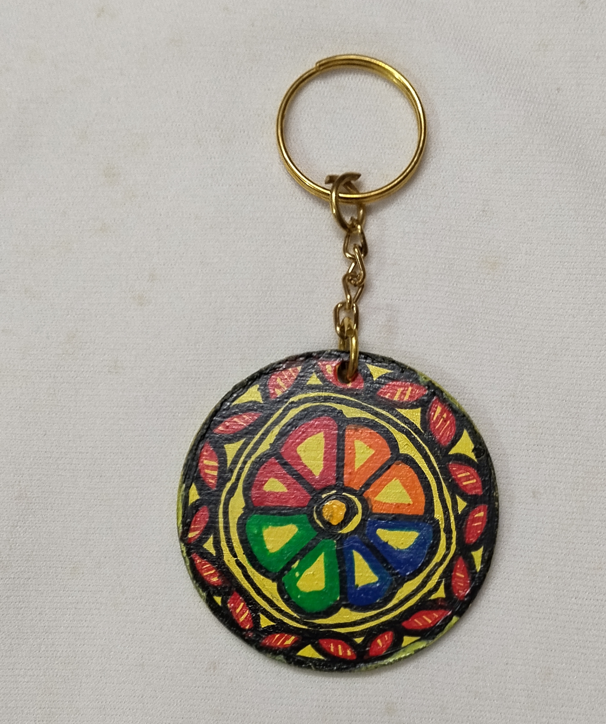 “Mini Heritage Charm: Hand painted Madhubani MDF Key Ring”