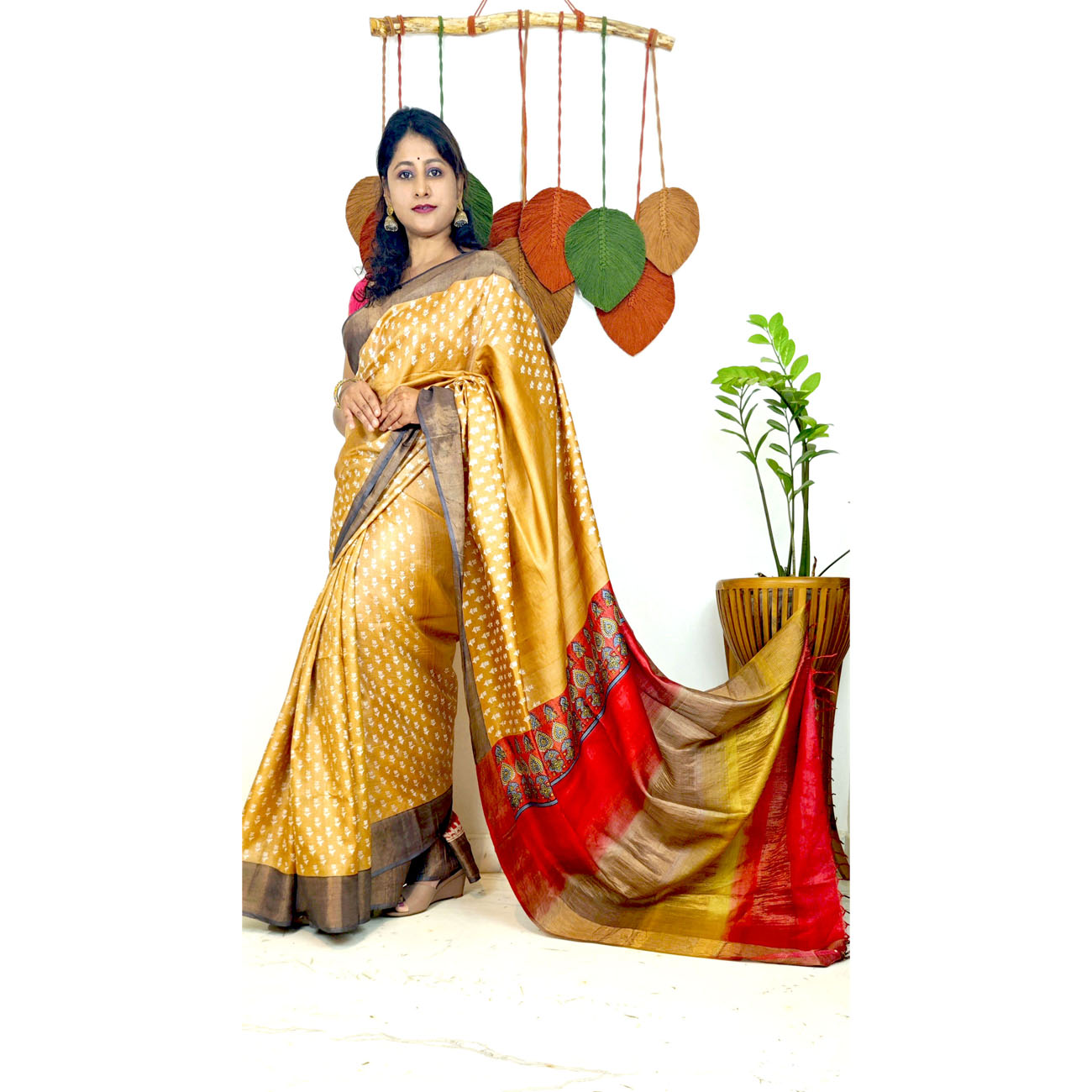 KOSA SILK SAREE WITH HANDBLOCK PRINT