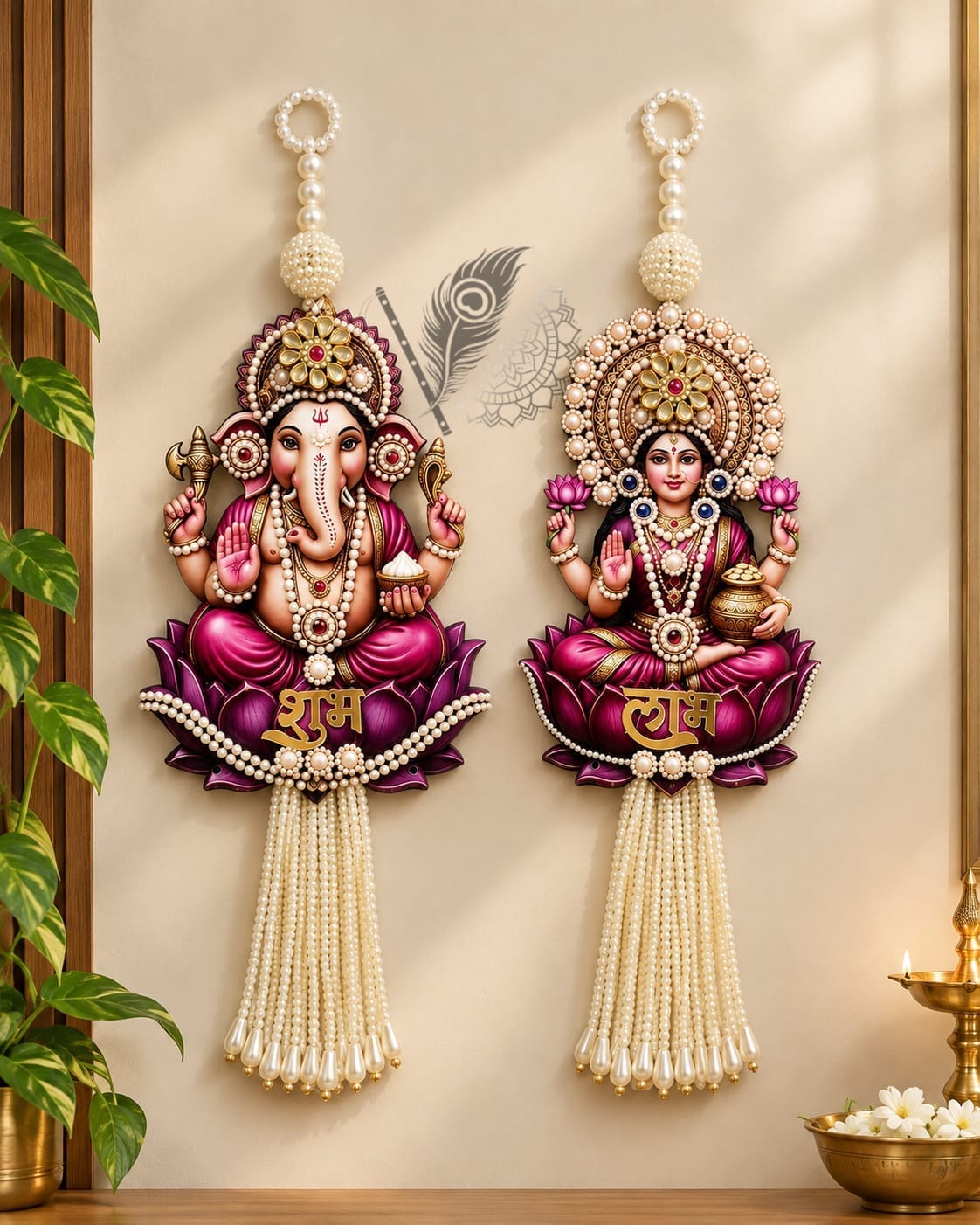 Lakshmi–Ganesh Shubh Labh Pearl Wall Hanging Set