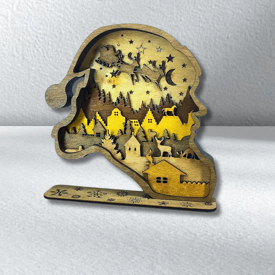 Laser-Cut Santa Scene Wooden Decor | Holiday Tabletop Ornament