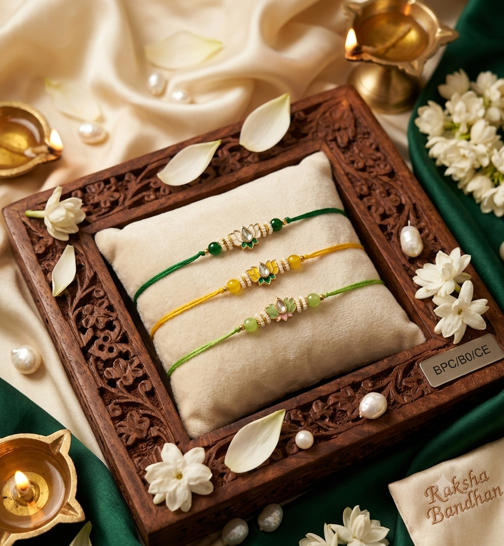 Lotus Dew Kundan Rakhi