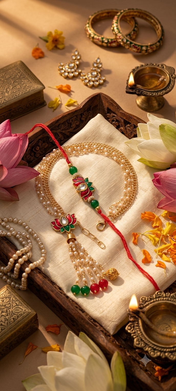Lotus Pearl Rakhi & Lumba Set