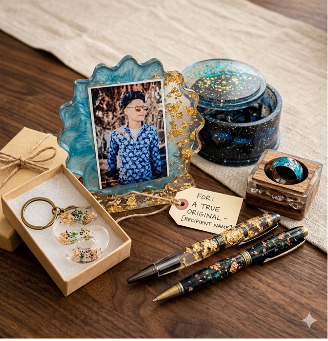 Luxury 7-Piece Personalized Resin Gift Set for Men – Custom Photo & Initials Grooming & Desk Accessory Combo