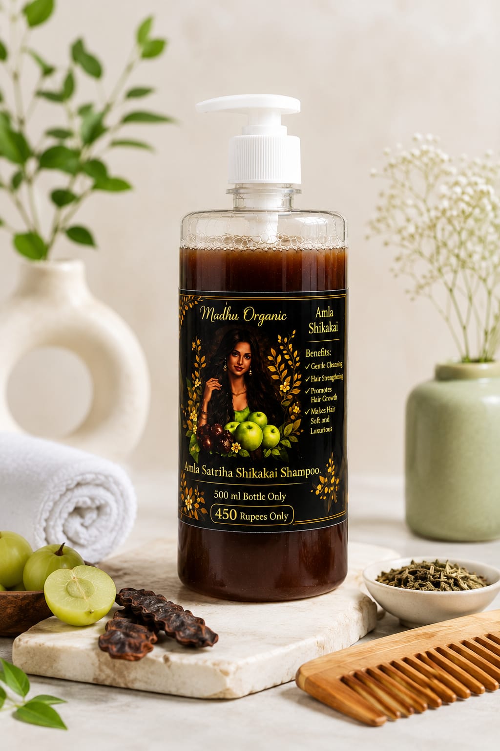 Madhulika Organic Care Amla Reetha Shikakai Shampoo | 500 ml | SLS & Paraben Free