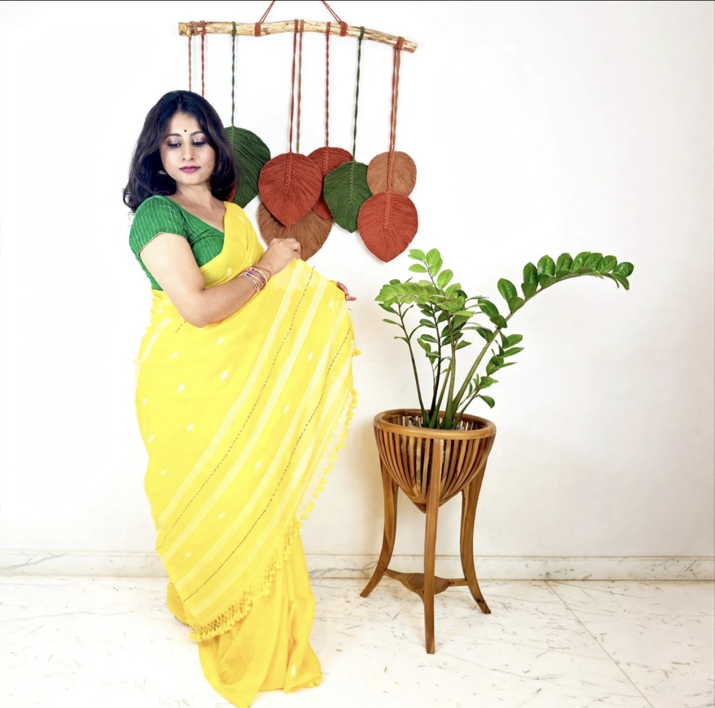 JAMDANI HANDLOOM COTTON -MANGO YELLOW
